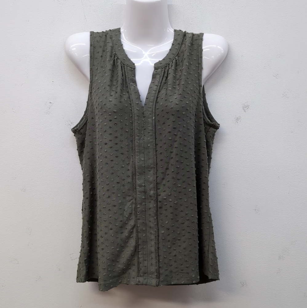 Les Serein Murinah Split Neck Knit Womens Sleeveless Top Size Small Olive Green